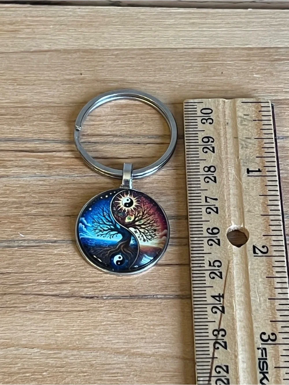 Keyring-Yin Yang Tree of Life Round Pendant Charm-Silver Hardware  -NWOT